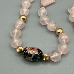 Rose Quartz Cloisonne Necklace Beaded Pink Gemstone 22"